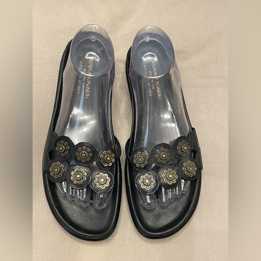 Donald J. Pliner Black Sandals with Gold Accents